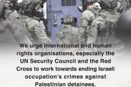 We urge international and human rights organisations, especially the UN Security Council and the Red Cross to work towards ending Israeli occupation's crimes against Palestinian detainees. Fatima Shurrab Hamas Women's Branch Leader