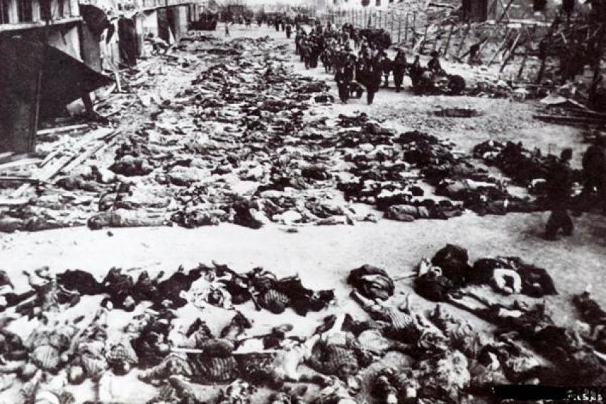 Bodies of Palestinians massacred in Deir Yassin village, massacre by Israeli Haganah against Palestinian civilians on April 9, 1948